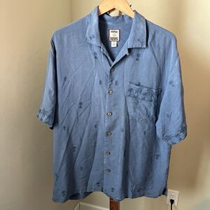 Vintage Tommy Bahama Shirt Mens Large Blue Button Up Front Silk Pineapple Floral